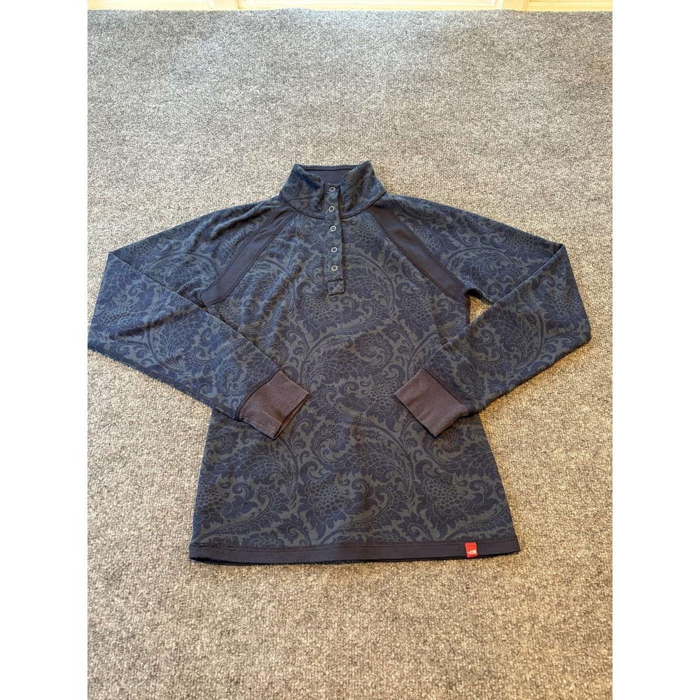 VTG The North Face Shirt Womens M Blue Mock Neck Snap Henley Baselayer Raglan